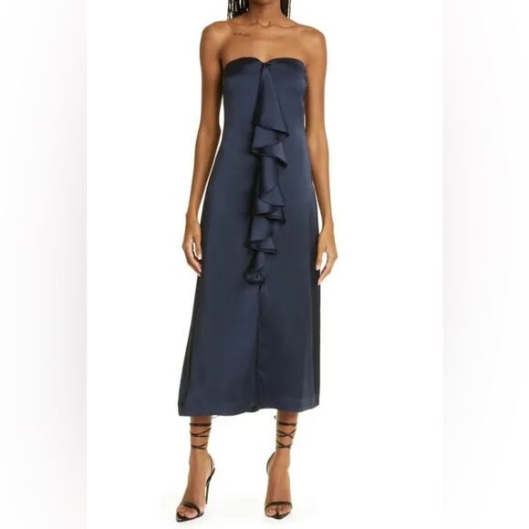 Ramy Brook Dresses & Skirts - Ramy Brook Venice Strapless Ruffle Midi Dress Navy Women’s Sz 2